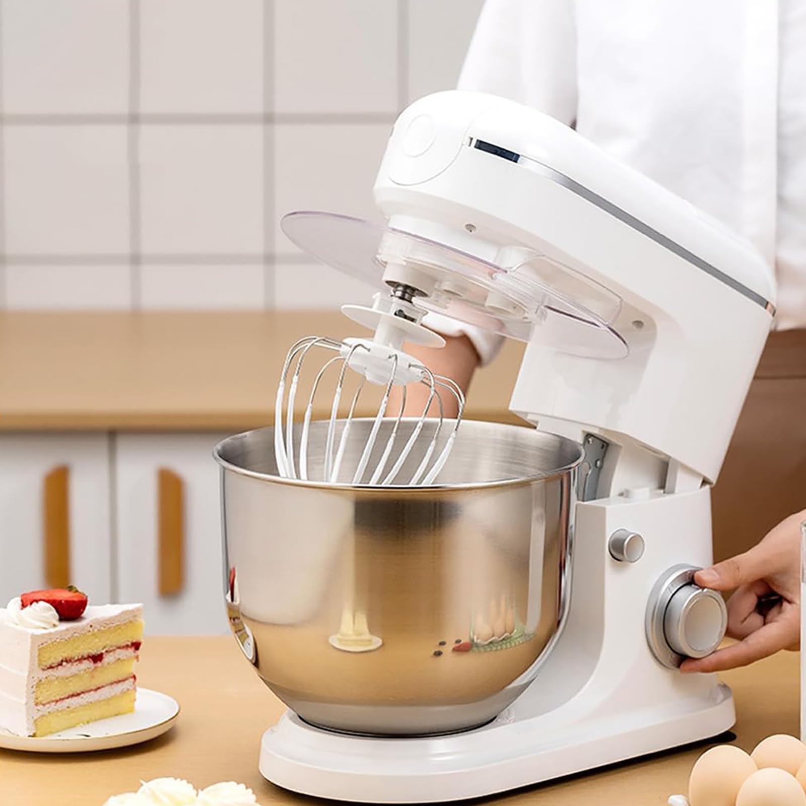Mikser stojący 600 W, blender do ciasta 3 l, 6+P Speed ​​mikser elektryczny, mikser do żywności, blender do ciasta z misą ze stali nierdzewnej, hakiem do wyrabiania ciasta, ubijaczką, trzepaczką