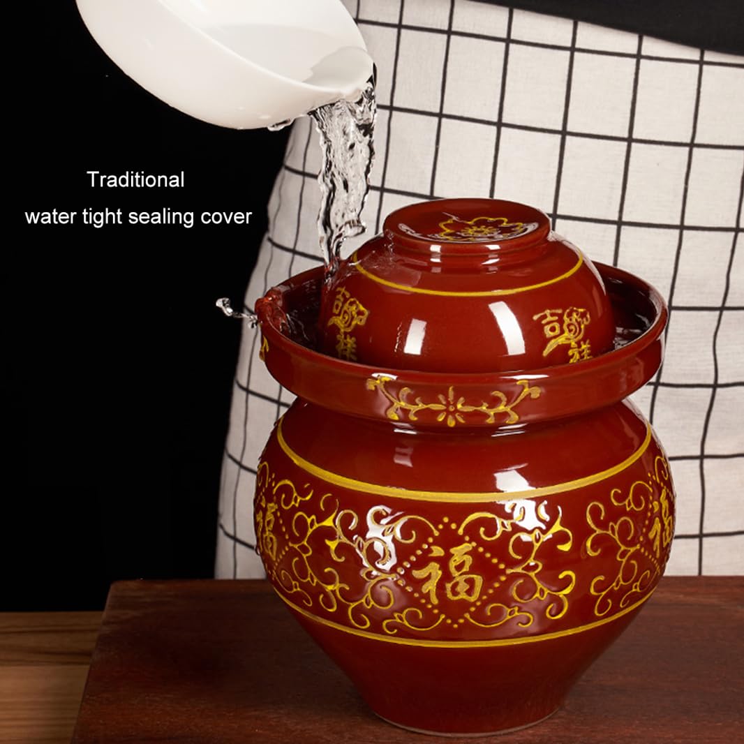 Ceramiczne tradycyjne słoiki fermentacyjne ， Duży ceramiczny garnek z pokrywkami, tradycyjny chiński garnek porcelanowy, ceramiczny garnek fermentacyjny z pokrywką z uszczelką wodną(8kg)