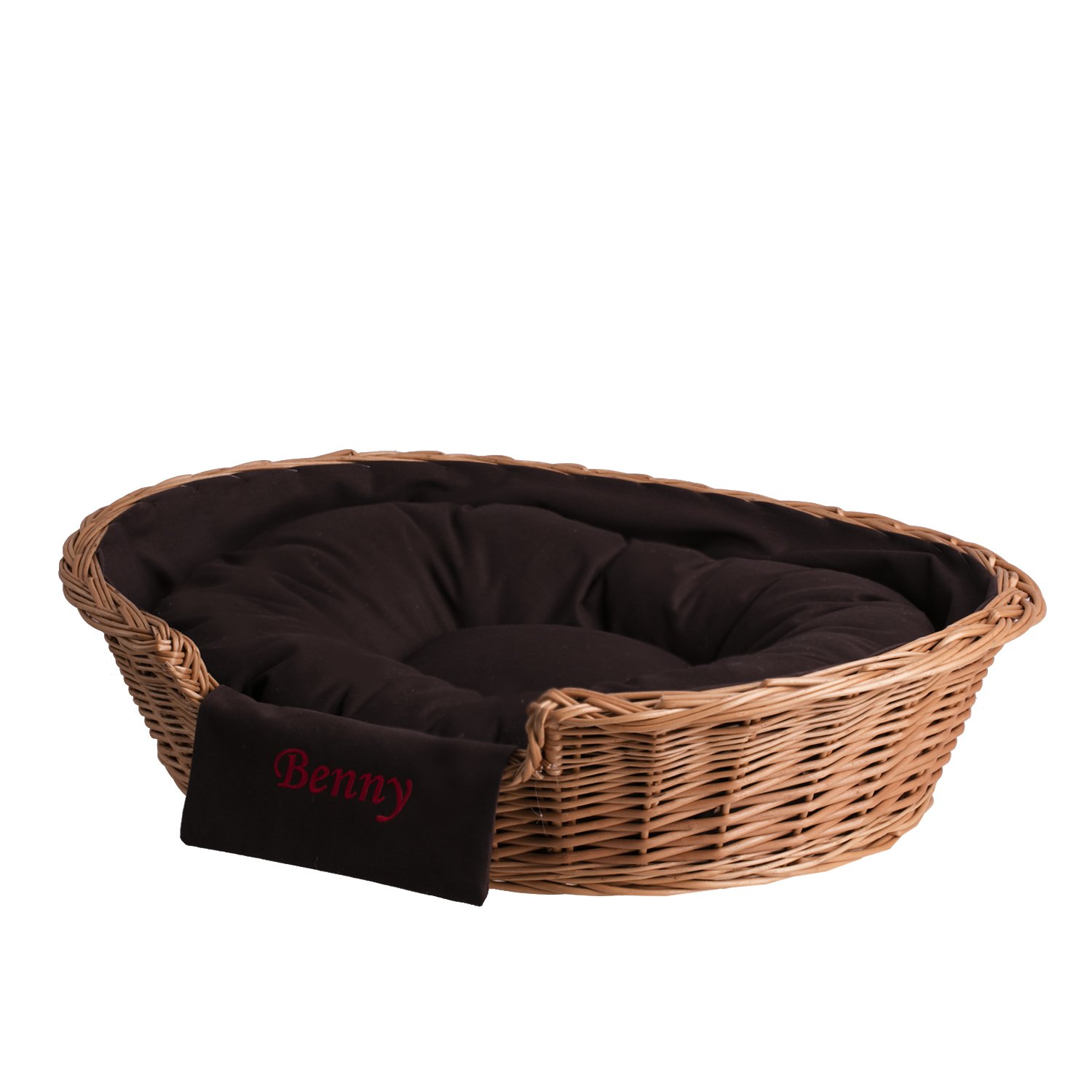 Cama De Mimbre Para Perros Y Gatos - Con Cojín Gris Extraíble, Tejido A Mano, Medidas 74x52