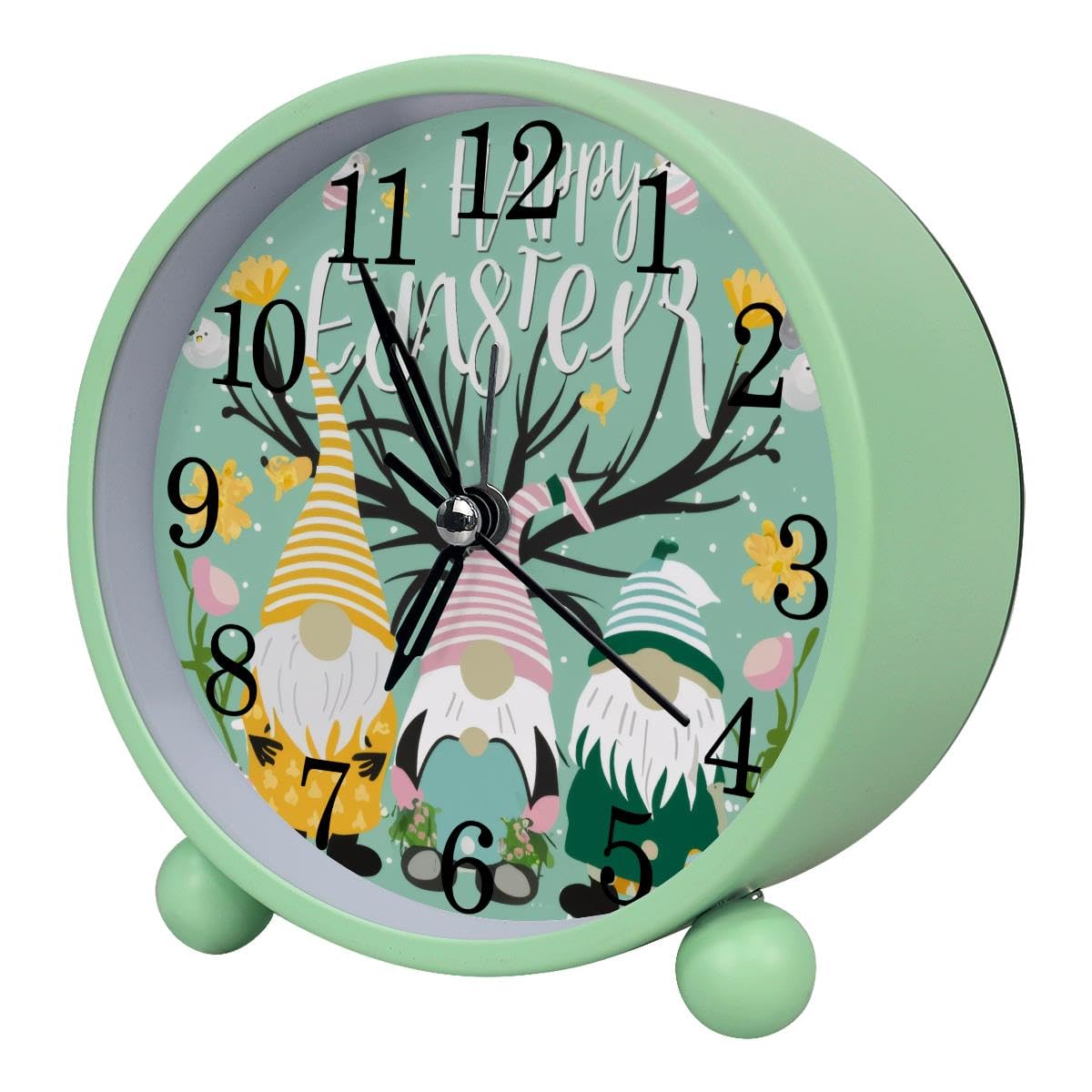 Luoweisi Alarm Clock Easter Day Gnomes, Silent Non-Ticking with Night Light