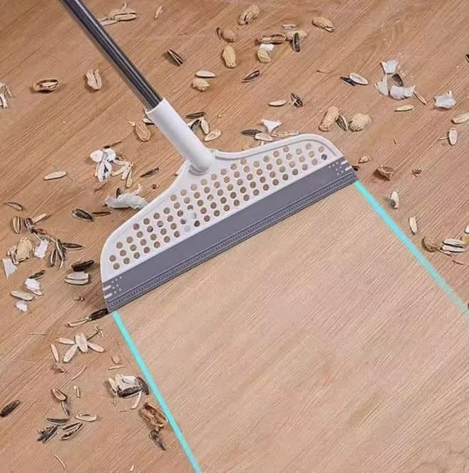 Floor Wiper with Silicone Blade Magic Broom Water Squeegee for Bathroom, Tiles, Marble, Glass & Balcony 180° Swivel Head Adjustable Long Handle Multipurpose Cleaning Wiper Magic Broom Sweeper