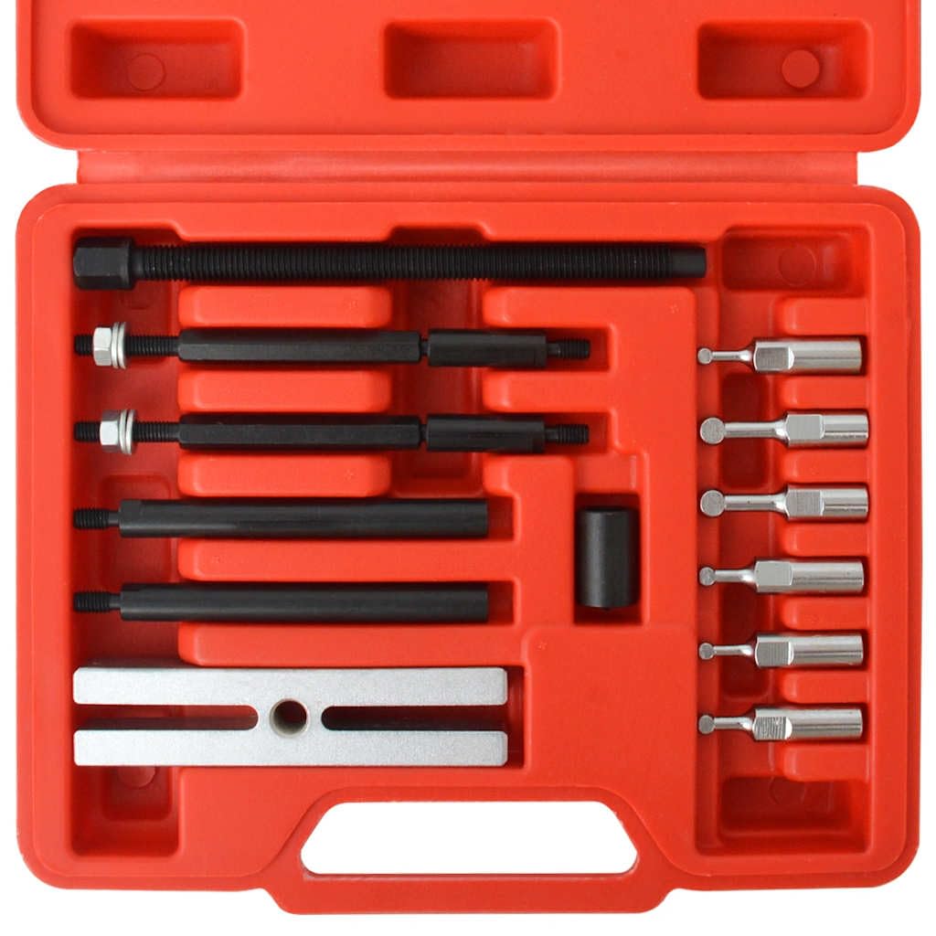 19-częściowy zestaw ściągaczy do małych łożysk kulkowych ze stali, z walizką 18 x 13 x 5 cm, 6 adapterami do ściągacza, śrubokrętem, szczypcami, młotkiem, do majsterkowania, montażu, naprawy