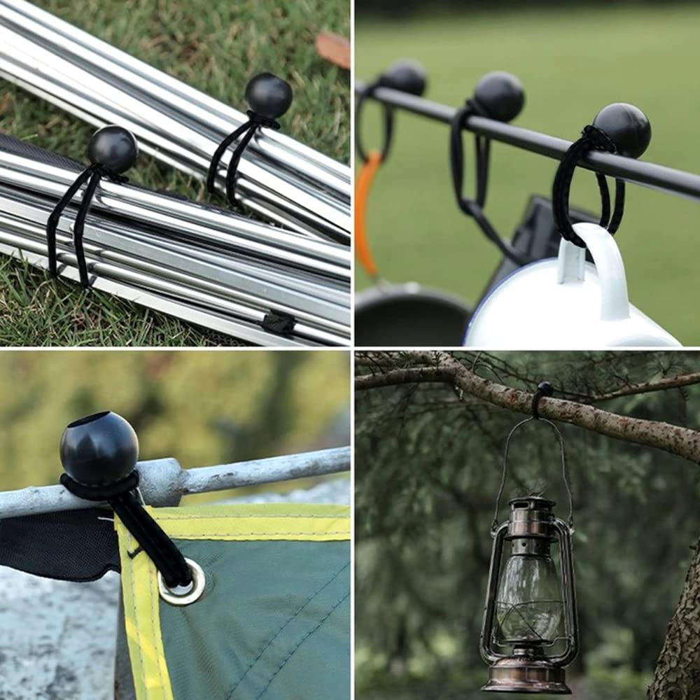 PRETEX Bungee Cords With Balls - Set Of 25pcs X 9 Inch Universal Elastic Cord W/Ball Ties - Heavy Duty Bungees Perfect For Tent, Canopy & Tarp Tie Down - Black 4 thumbnail image