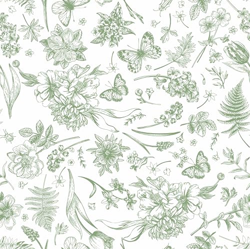 Peel and Stick Wallpaper Floral White Green Flower Contact Paper ...