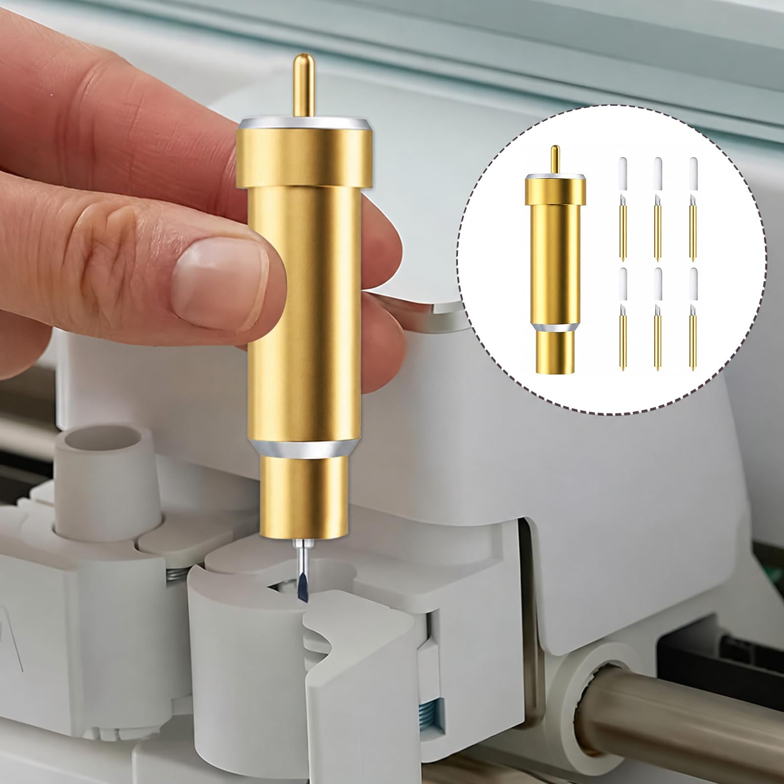 Ersatzklingen, Klingen mit feiner Spitze, 30 °, 45 °, 60 °, für Maker 3 Maker Explore Air 2 Air 3, hochwertiges Wolframcarbid, mit Sicherheitskappe für präzises Schneiden, DIY, goldfarben