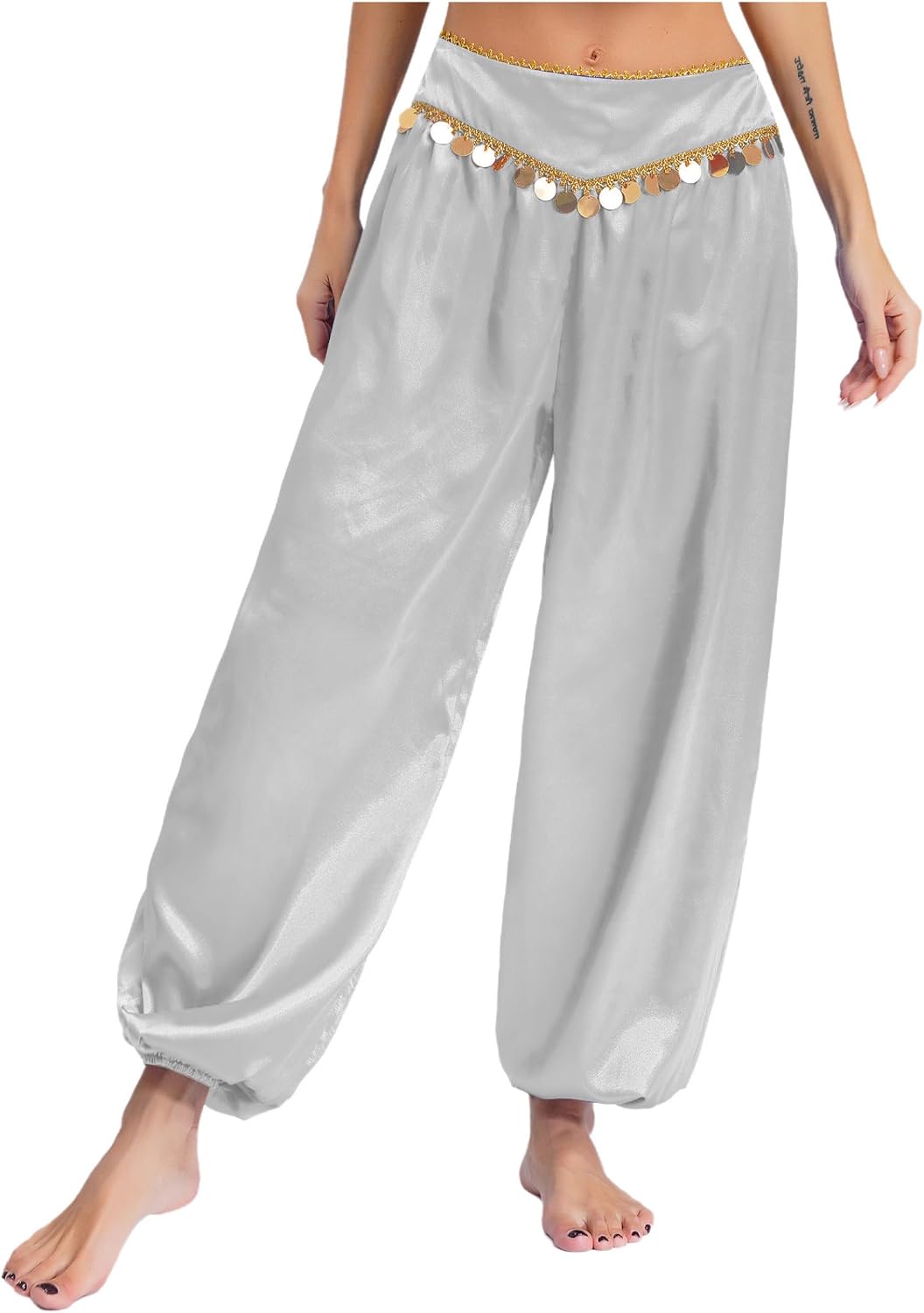 JEYPINMI Women's Belly Dance Harem Dance Pants India Tribal Soft Trousers Arabic Halloween Cosplay Stage Costume