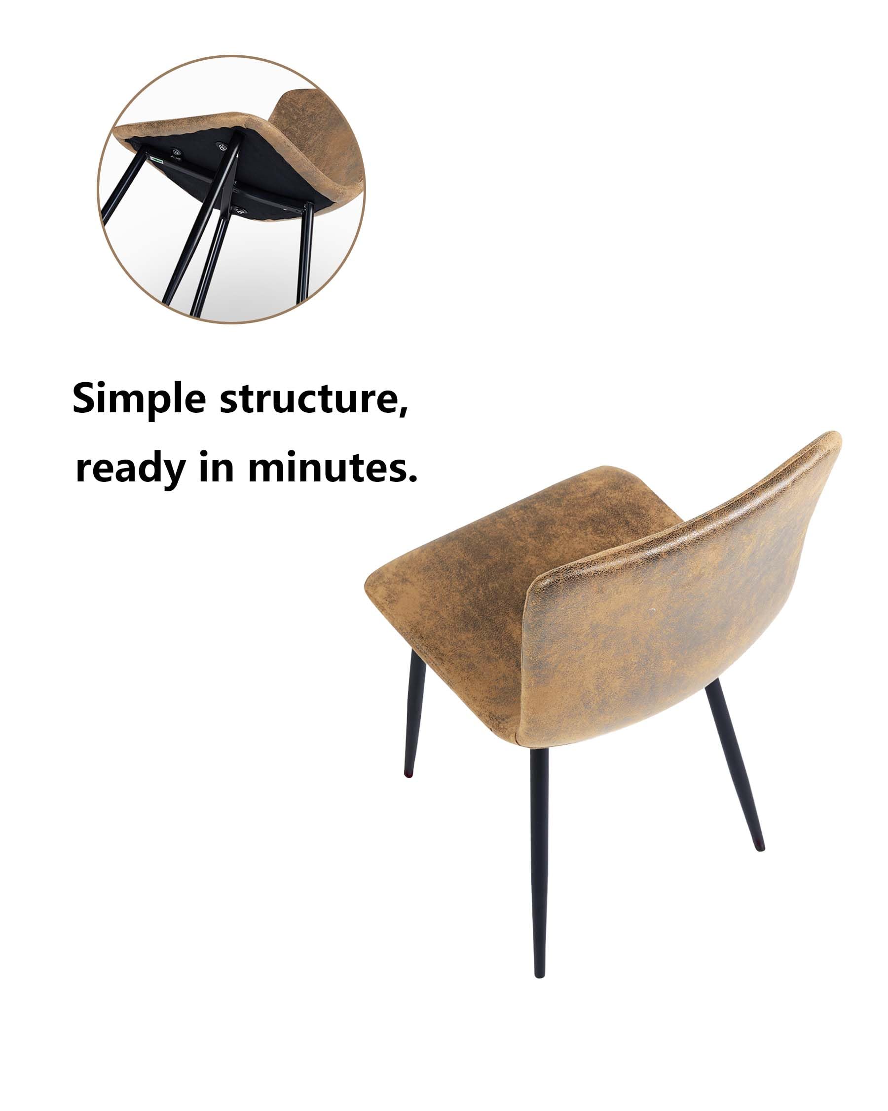 Lot de 8 chaises de salle à manger aspect daim marron, chaises de cuisine tapissées, design vintage, chaise de salle à manger, fauteuil, salon, pieds en métal, noir