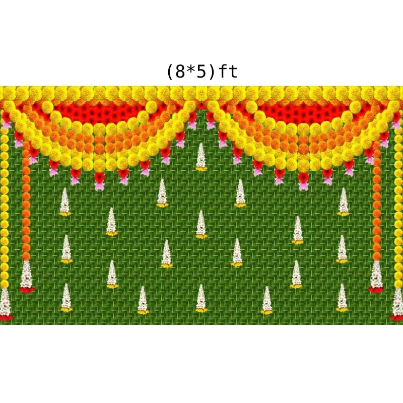 Image of Banana Leaf Decorative Backdrop Cloth for Wedding, Mehndi and Festivals. It's Perfect for Wedding, Party, Newborn Celebration, Haldi, Mehndi and All Other Festive Occasion.(8*5) ft (Design 7)