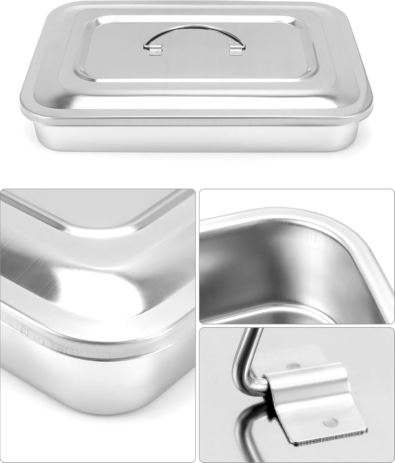 QWORK 11 Inch 304 Stainless Steel Tray with Lid, 2 Pack Metal Storage Box for Lab, Tattoo & Esthetician Supplies – Professional Tool Organizer Case for Scientific & Studio Use