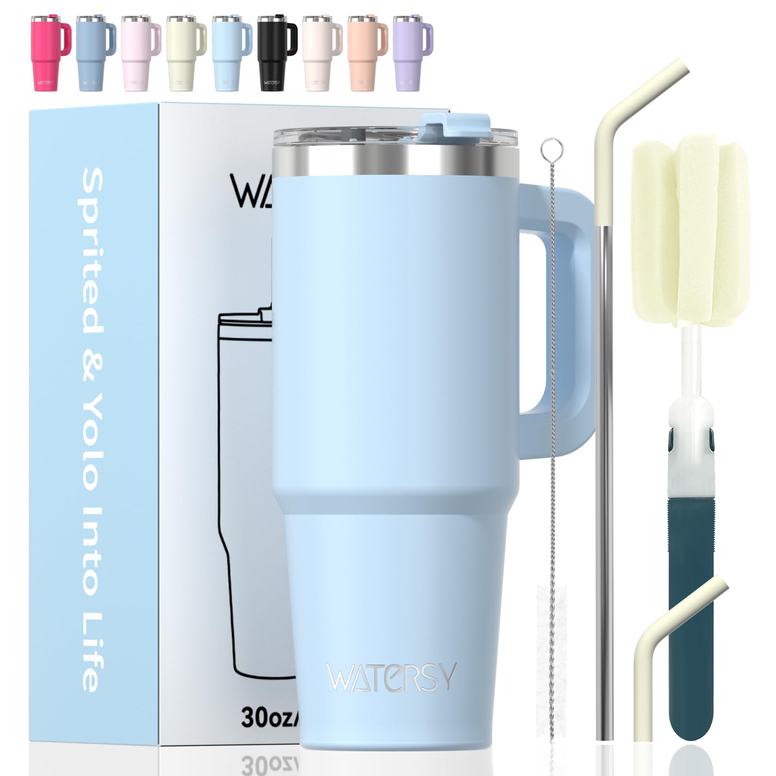 20 oz Tumbler with Handle,Tumbler with Lid and Straw,Double Wall Insulated Cup Stainless Steel Travel Mug(Cold for 34 Hours),Water Bottle for Iced Tea,Coffee,Cold Beverages(Blue)