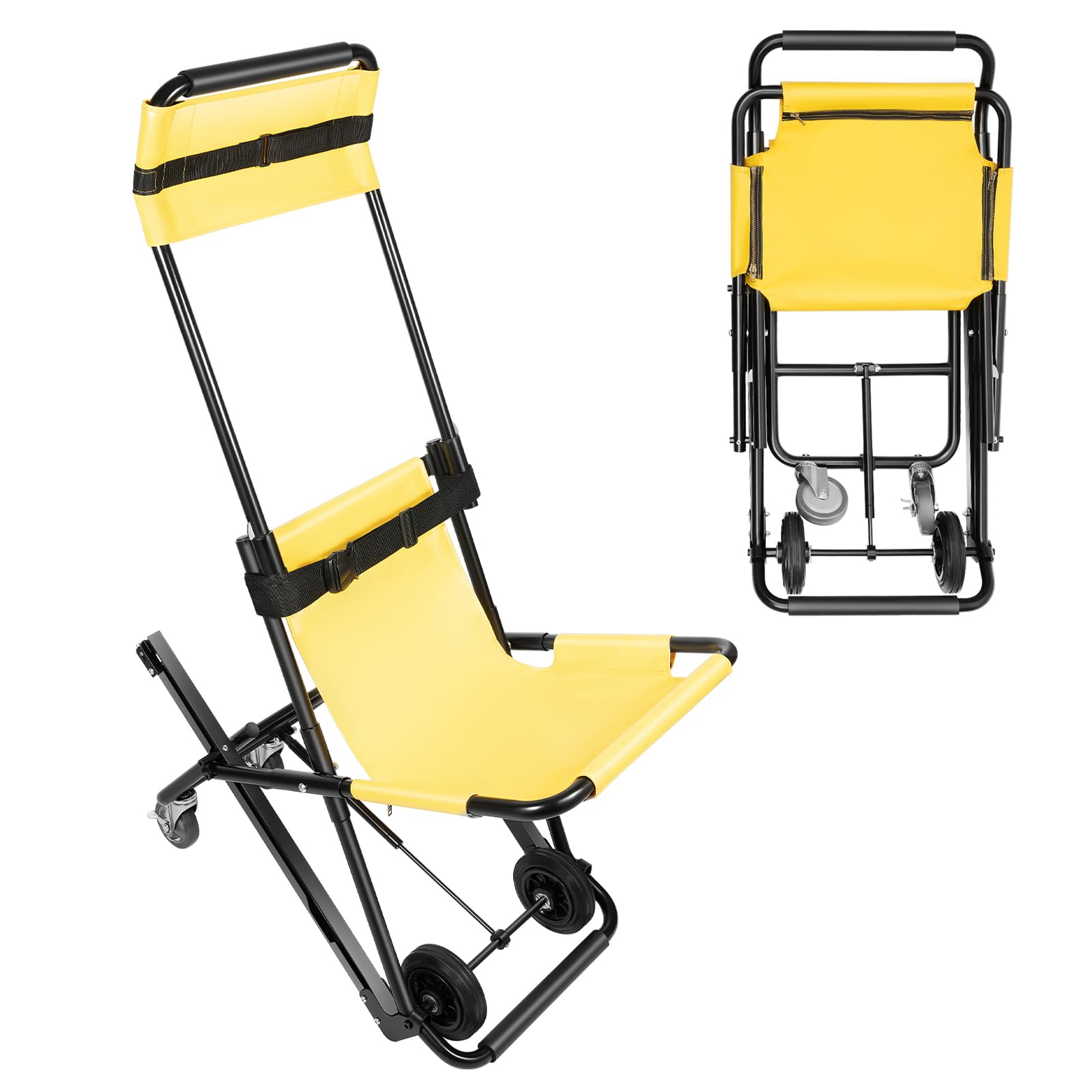 Silla de escalera de ascensor manual, portátil, de aluminio, silla de ruedas, silla de evacuación con rueda, sin instalación para personas mayores con discapacidad, hasta 159 kg (amarillo)