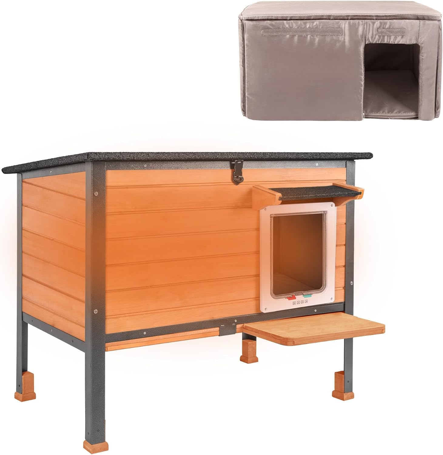 Seiyierr Outdoor Cat House,Feral Cat Shelter for Outdoor Cats Rainproof All Metal Frame,Use for Small Animal,Cat, Rabbit,Indoor and Outdoor (Brown-IN)