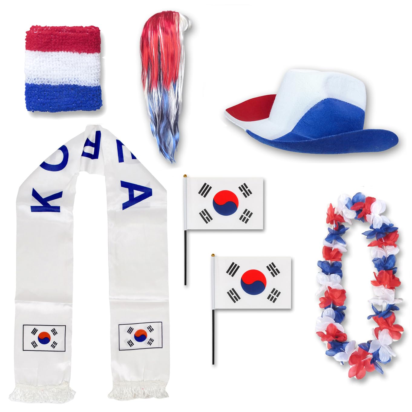 Sonia Originelli Fan-Set Suedkorea Fan-Set 1 XXXL Langhaar - Suedkorean Fanartikel EM WM Fußball Party Karneval