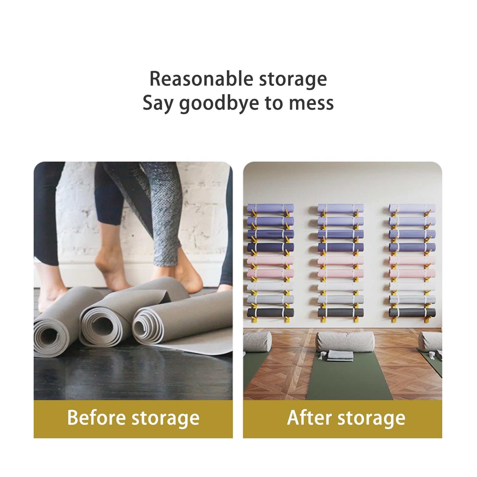 9-Layer Wooden Foam Roller Storage Rack Large Wall Mounted Yoga Mat Holder Gym Organization Shelf Home Gym Studio Yoga Display Holder for Yoga Studio, gym, Home, School