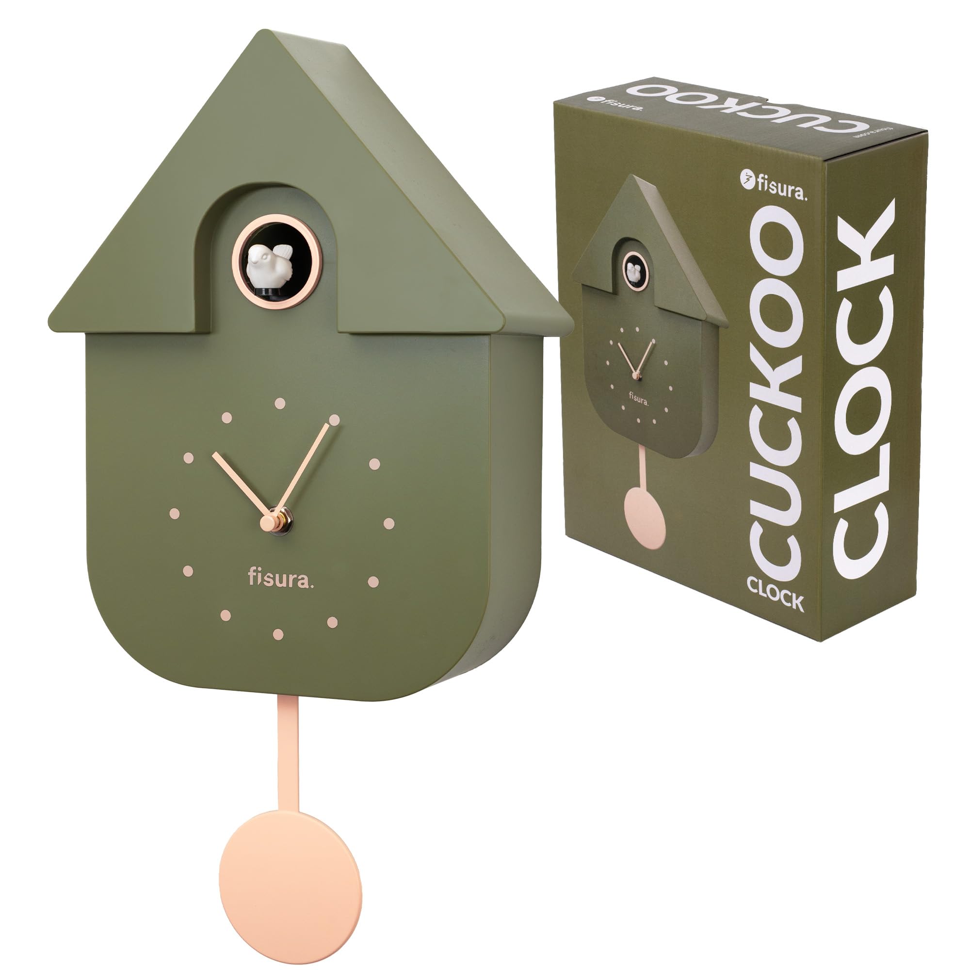 Fisura - Olive Green & Beige Cuckoo Wall Clock. Original Wall Clock