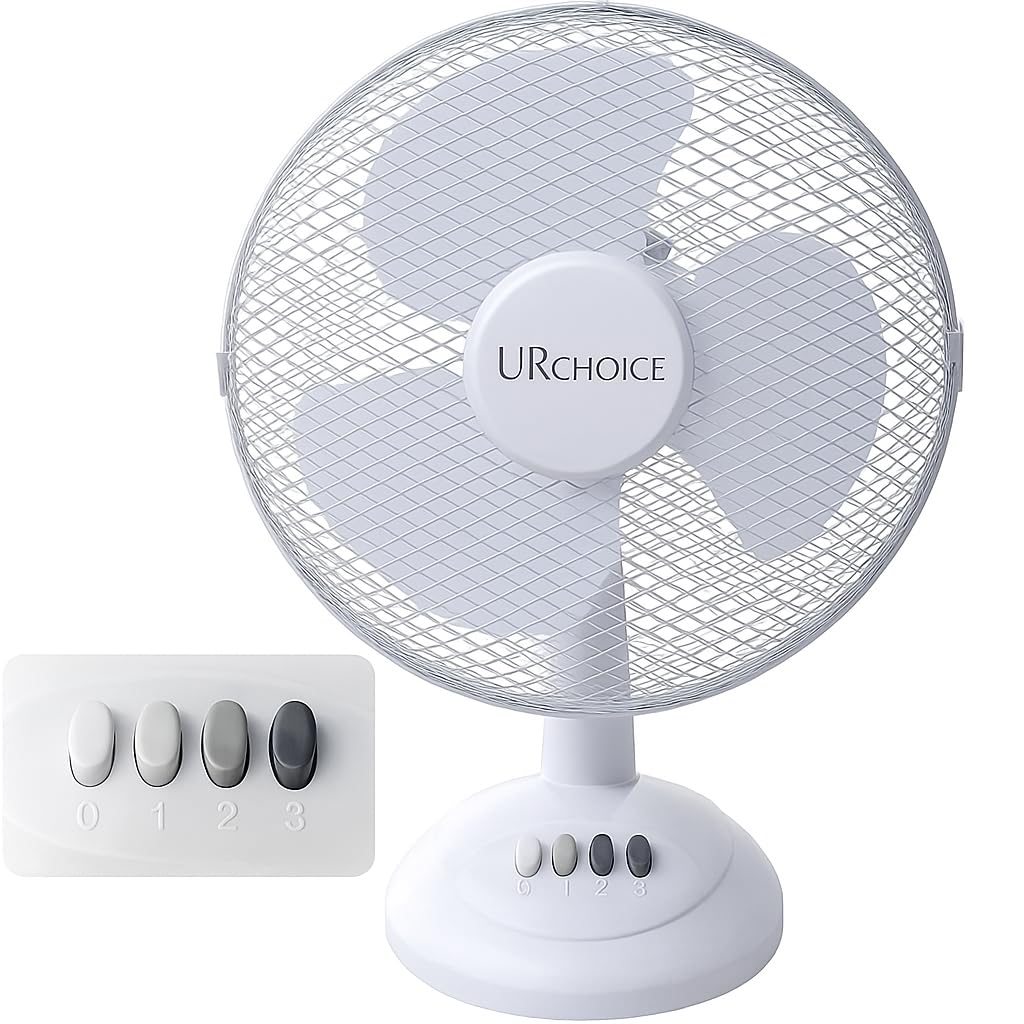 12 Inch Portable Desk Fan, Oscillating White Table Fan with 3 Speed Settings, Adjustable Tilt, Powerful Cooling Airflow & Quiet Operation, Lightweight Premium Fan for Bedroom or Office Use