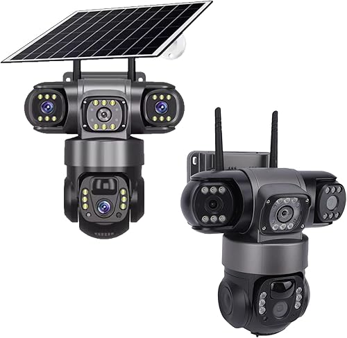 Cuifati Cámara de seguridad solar para exteriores, lente triple de 2 MP, cámara exterior alimentada por batería 4G con detección de movimiento AI,