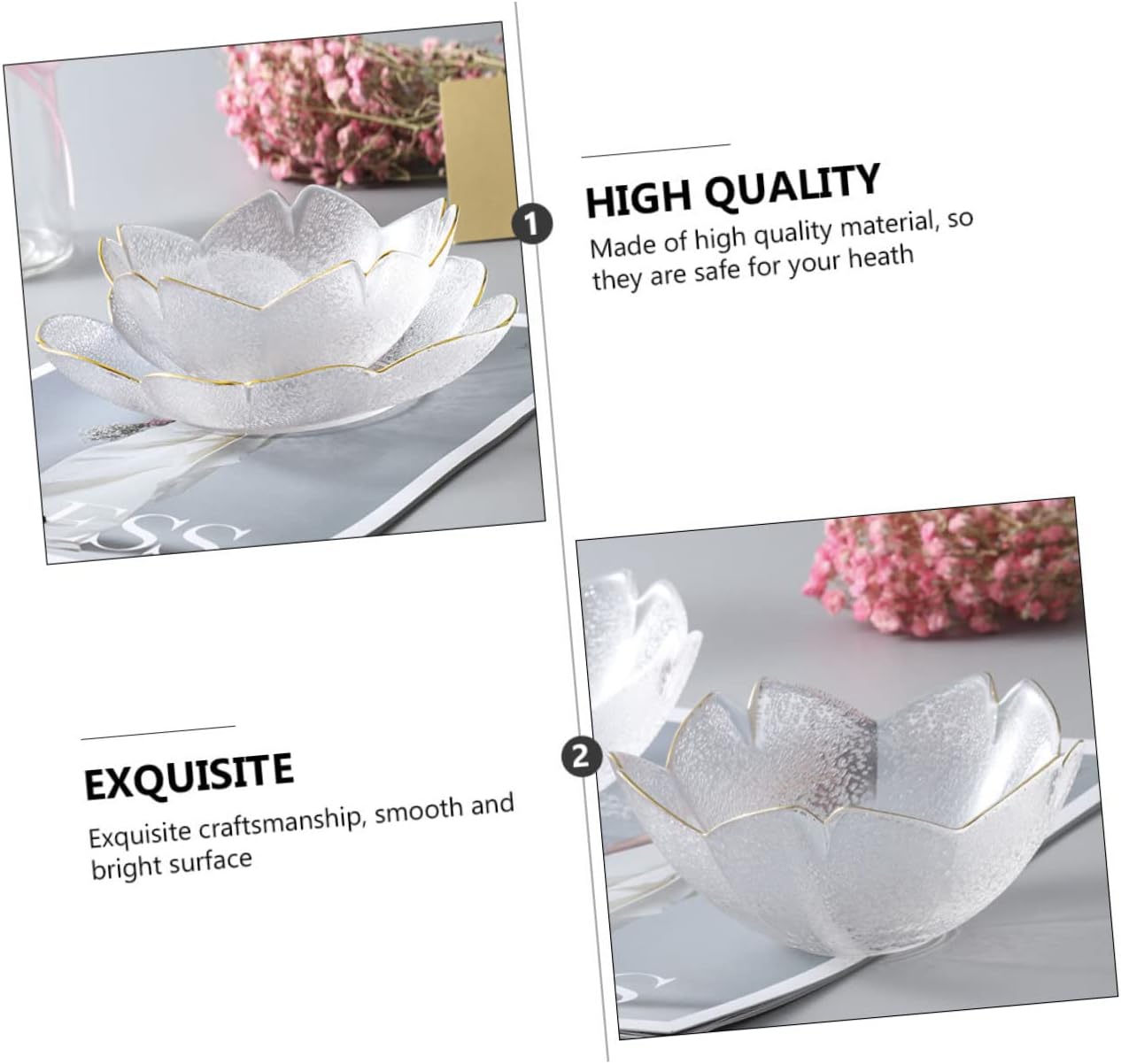1set Premium Glass Tableware Set Trimmed Cherry Blossom Salad Plates Bowls Elegant Serving Dish for Fruits Snacks and Appetizers for Celebrations Home Entertaining