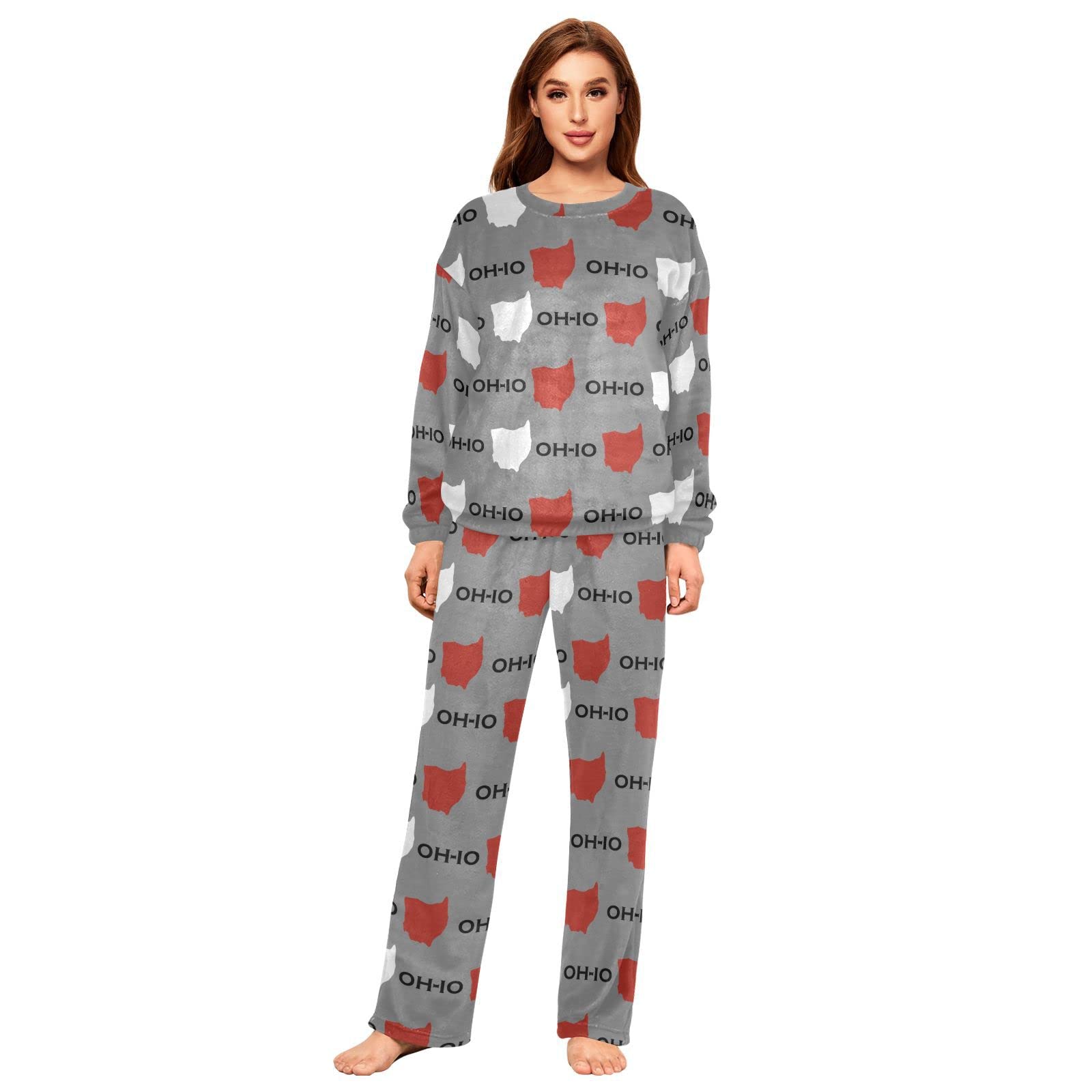 NCRJCZQL Oh-io State Women Plush Pajama Sets with Long Pants Soft Loungewear
