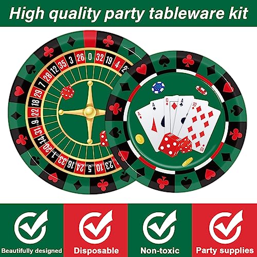 Image of 96 Pieces Casino Themed Party Tableware Set for Las Vegas Birthday Party Decorations Casino Poker Card Birthday Party Dessert Paper Plates Napkins Forks for 24 Guests Poker Card Playing Club Supplies