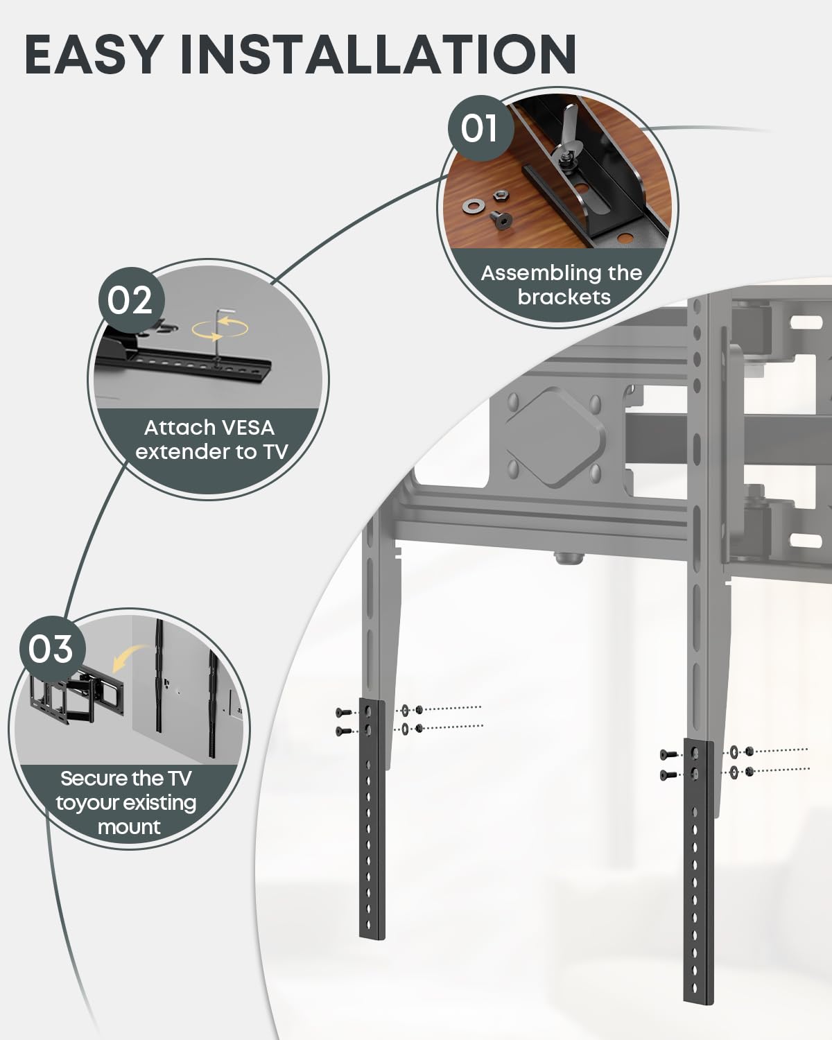 Plaques d'extension Adaptateur VESA – Kit d’Extension pour Support TV Mural et plafonnier, Compatible avec téléviseurs à Fixations VESA Profondes, 1 Paire, Noir