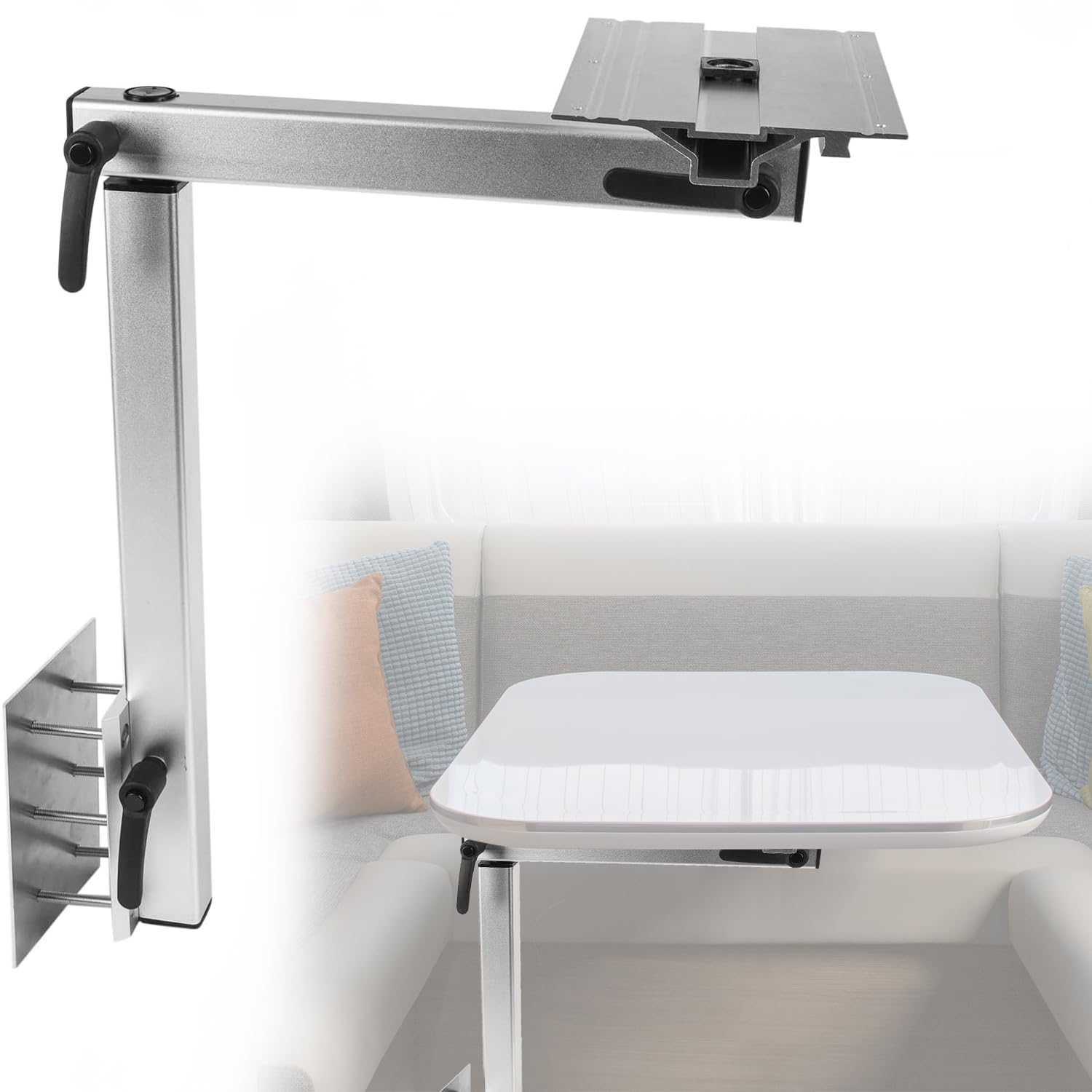 Removable RV Table Leg 50KG Load Bearing Table Leg Base Mount Adjustable 360° Rotation Lagun Table Mount Leg Aluminum Alloy Laptop Table Leg Bracket for Truck Camper Caravan Motorhome Yachts