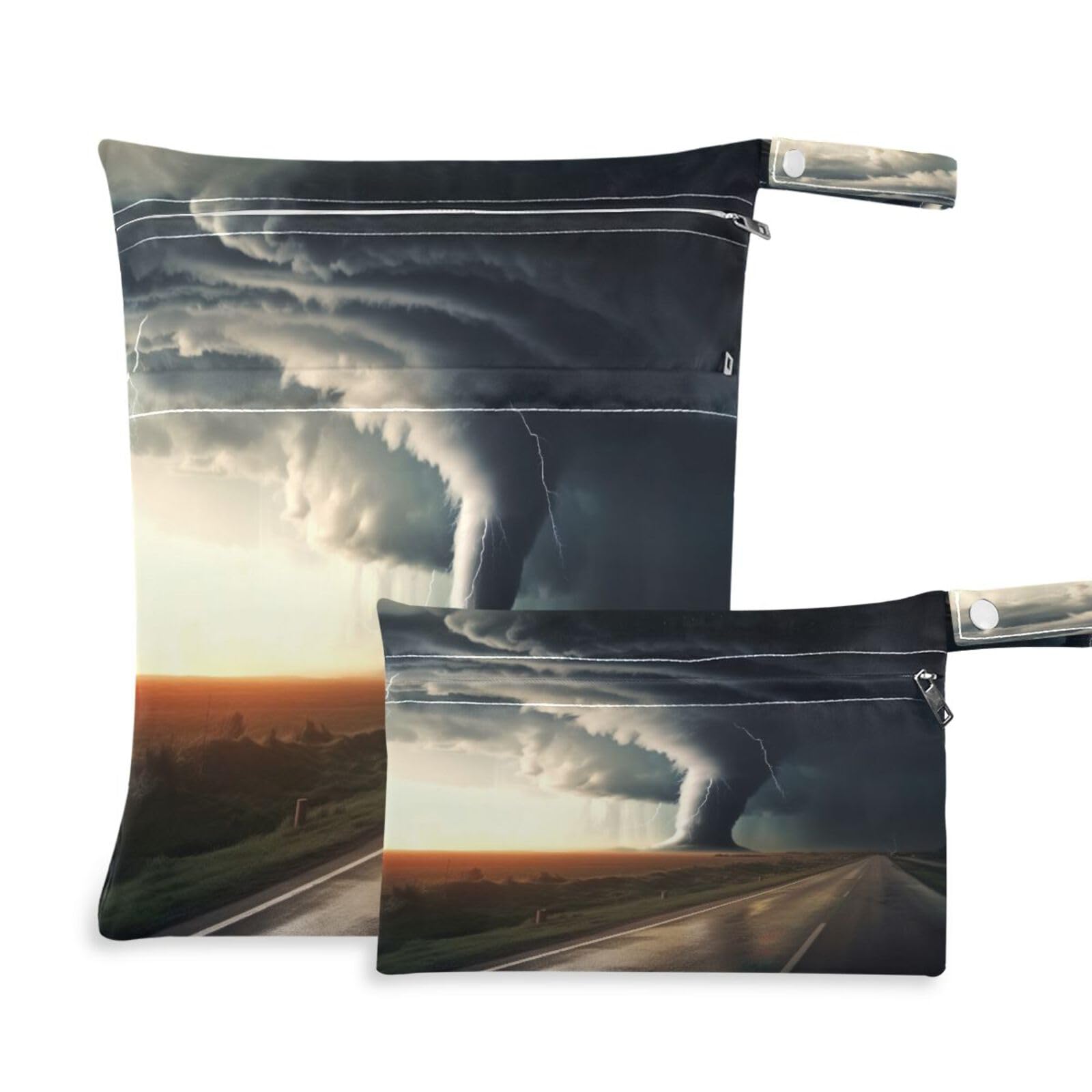 ATTX Black Tornado Wet Dry Bags 2-Pack - Reusable Cloth Diaper Storage for Travel, Beach & Gym | Multi-Use Waterproof Bags for Swimsuits, Baby Clothes, Sports Gear#560