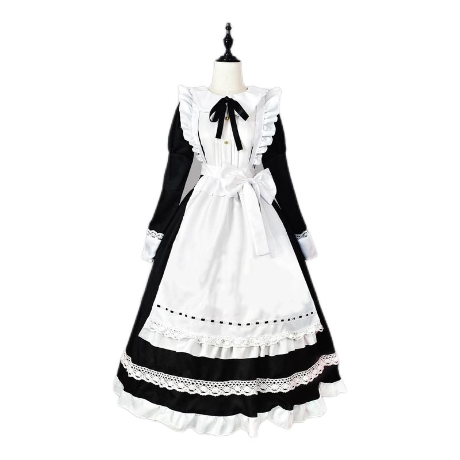 Costumi Cosplay di Halloween Grembiule Anime Cameriera Gioco di Ruolo Abito Lungo Taglie Forti Nero Bianco Lolita Lingerie Abito Abiti da Cameriera-Nero,XXXL