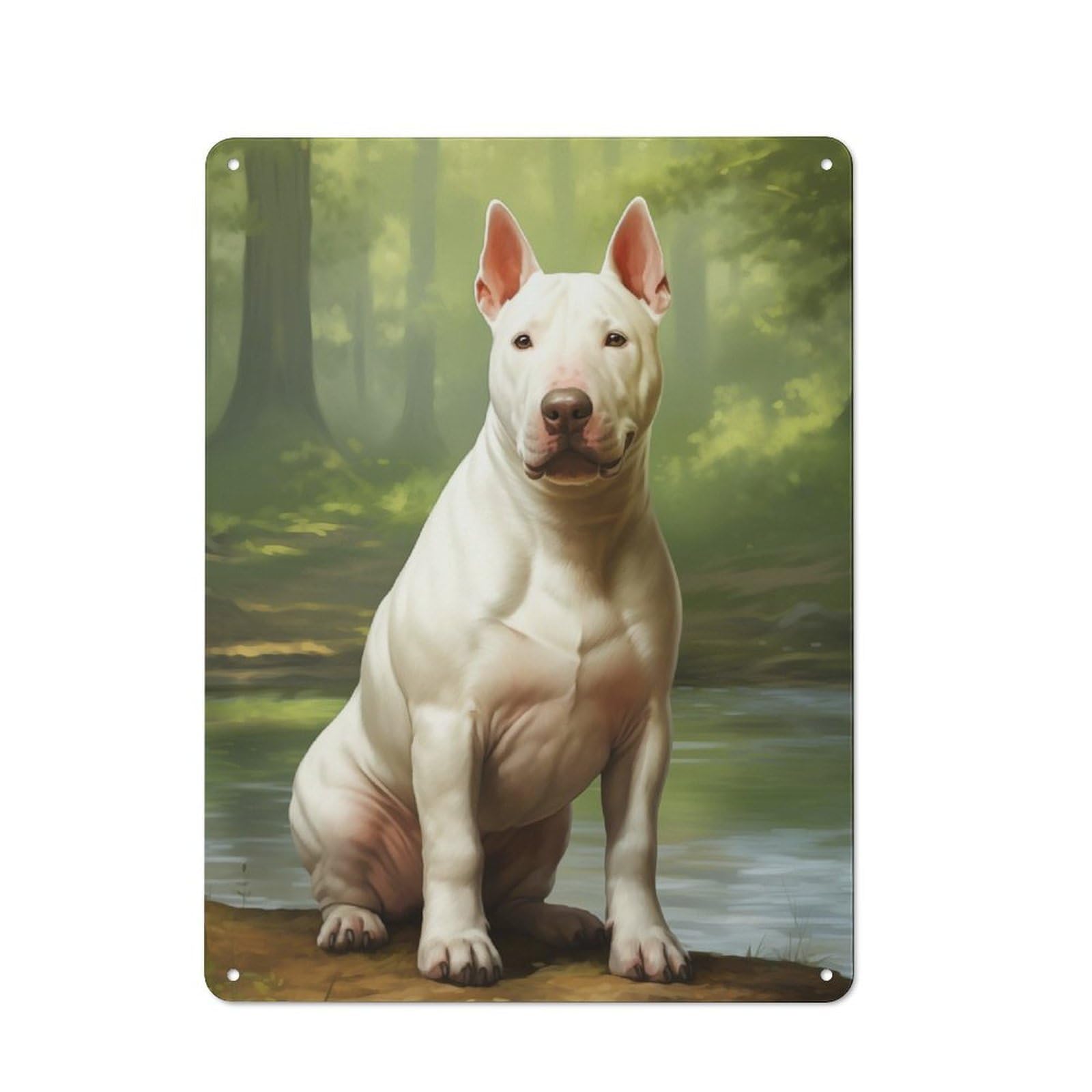 Junmoney White Bull Terrier Vintage Metal Sign 40X30cm For Pub Or Café, For Collectors Of Vintage Metal Wall Decor
