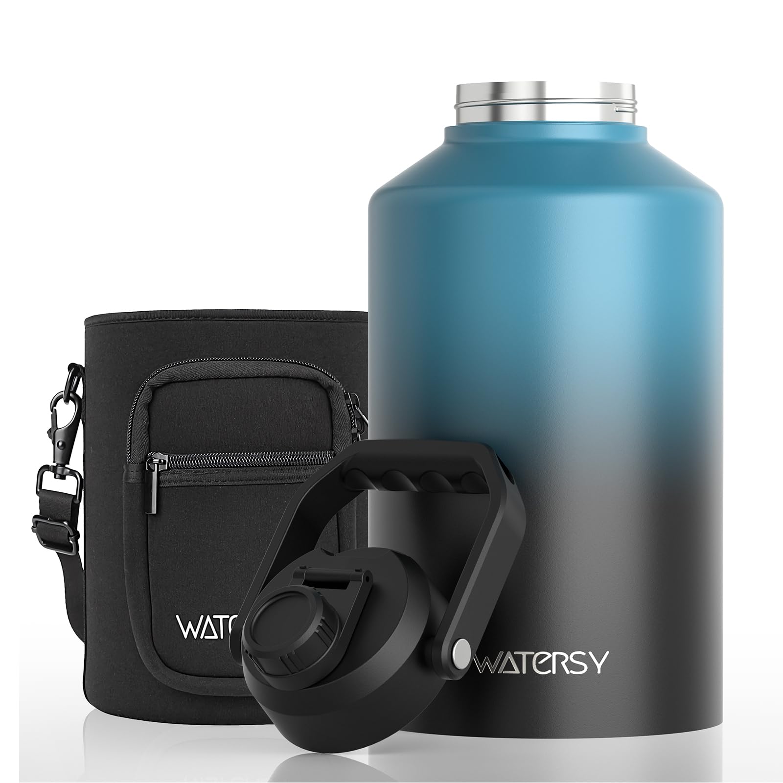WATERSY 1.5 Gallon Water Bottle Insulated(Cold for 48 Hrs),BPA Free&amp;Leak Proof,196oz Stainless Steel Water Jug,Big thermos,Large Water Bottle with Handle for Gym,Hiking,Camping&amp;Travel,Lake Blue