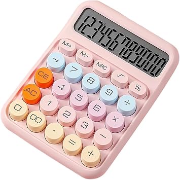 DUFFA Sevimli Pastel Hesap Makinesi - Daktilo Tarzı Büyük Yuvarlak Tuşlu Masaüstü Hesap Makinesi – 12 Haneli Geniş LCD Ekran, Okul, Ofis, Ev ve Finans İçin Estetik Ped Tuşlu Hesap Makinesi