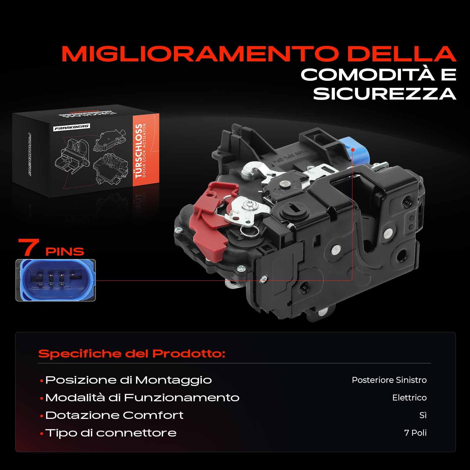 Frankberg Serratura porta serratura auto Posteriore sinistro Compatibile con Golf V 1K1 Golf Plus 521 5M1 Golf VI Variante AJ5 T.o.u.r.a.n 1T3 T.o.u.r.a.n 1T1 1T2 Replace# 7L0839015E