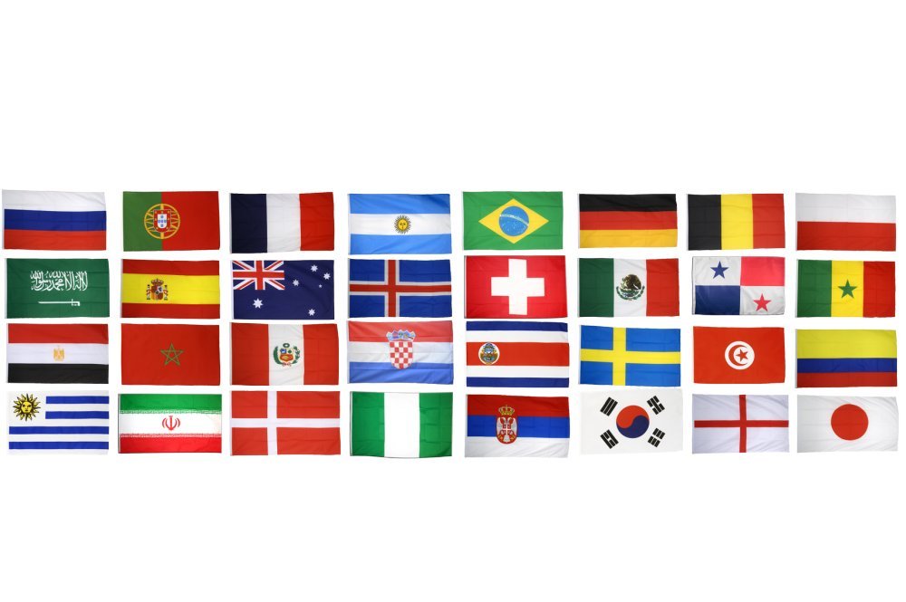 Flaggenfritze WM Fahnen Flaggen Komplettset Fußball 2018 - alle 32 Teilnehmer der Weltmeisterschaft, Größe 90 x 150 cm