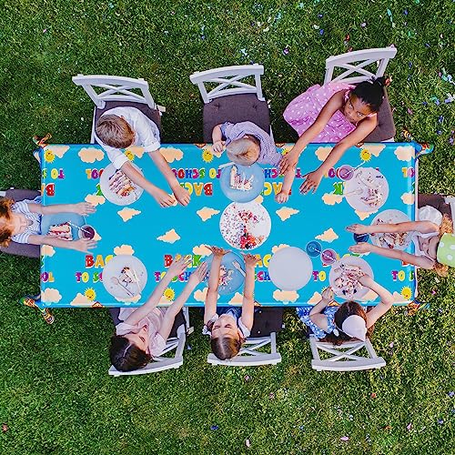 Image of 2Pcs Back to School Tablecloth, Plastic 108 x 54 In Tablecover for Students | Back to School Supplies, Waterproof Bus Table Cover, Colorful School Bus Design, Disposable for Preschool Party Decoration