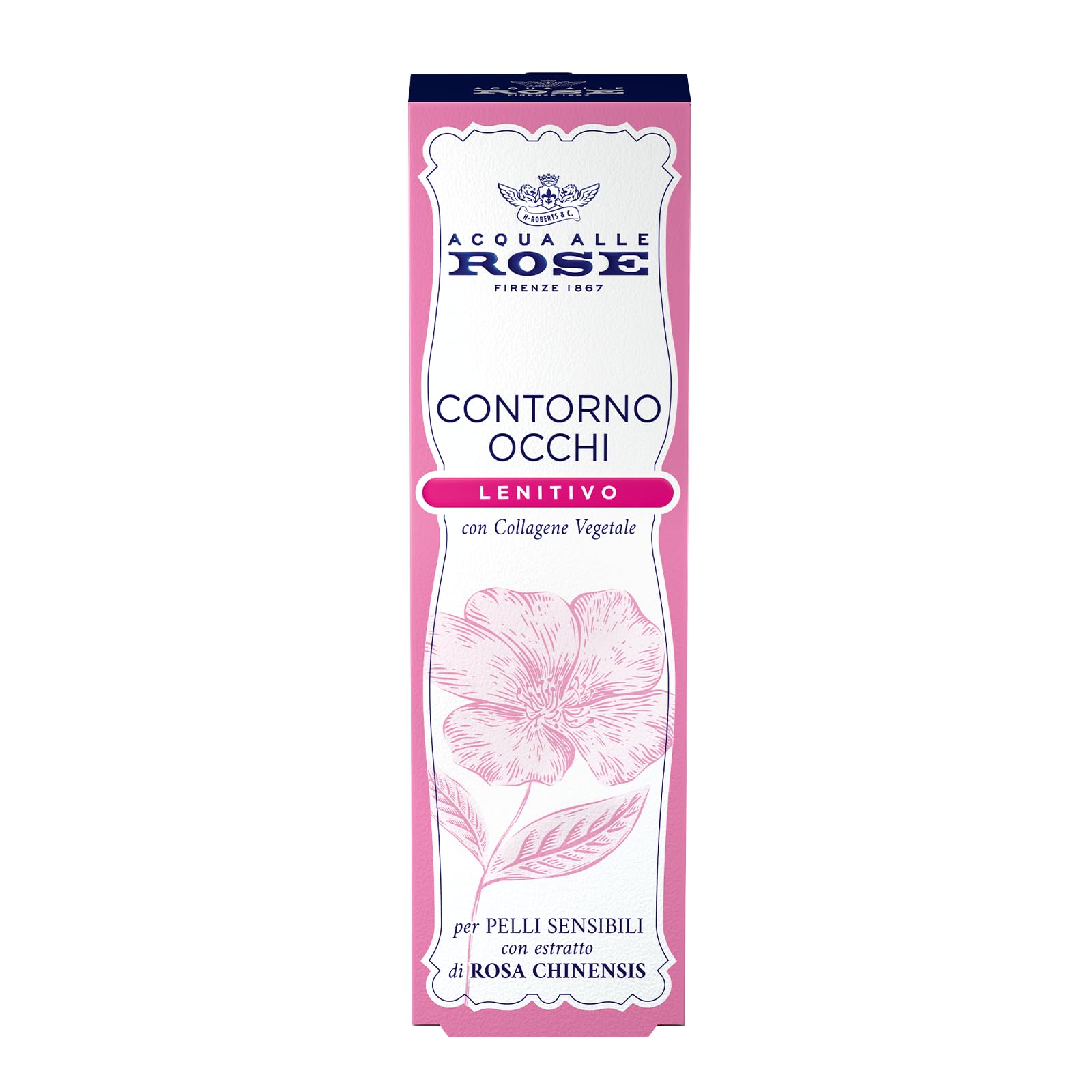 Acqua alle Rose, Contorno Occhi Antirughe Lenitivo, Crema Occhi Antirughe, Antiborse e Antiocchiaie - Con Collagene Vegetale di Rosa Chinensis, Ideale per Pelli Sensibili o Secche - 15 ml