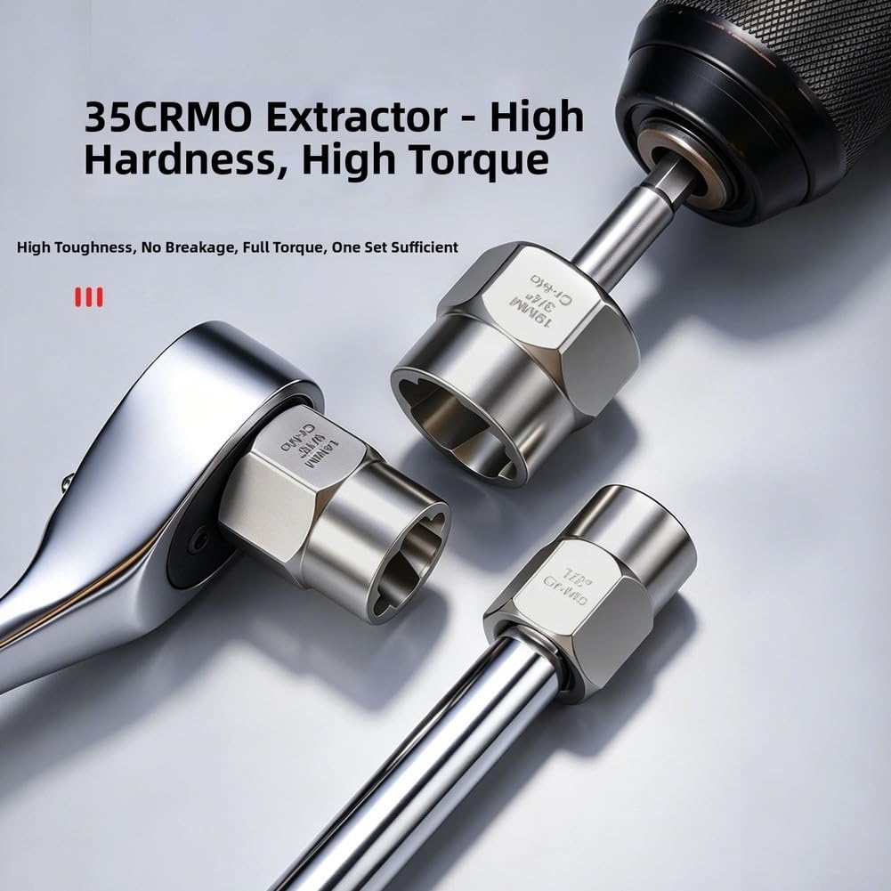 Kit de extractor de tuercas, 15 piezas, aleación de acero 35 crmo, diseño en espiral inversa para pernos rotos oxidados, tuercas peladas, juego de herramientas de reparación de automóviles en el hogar
