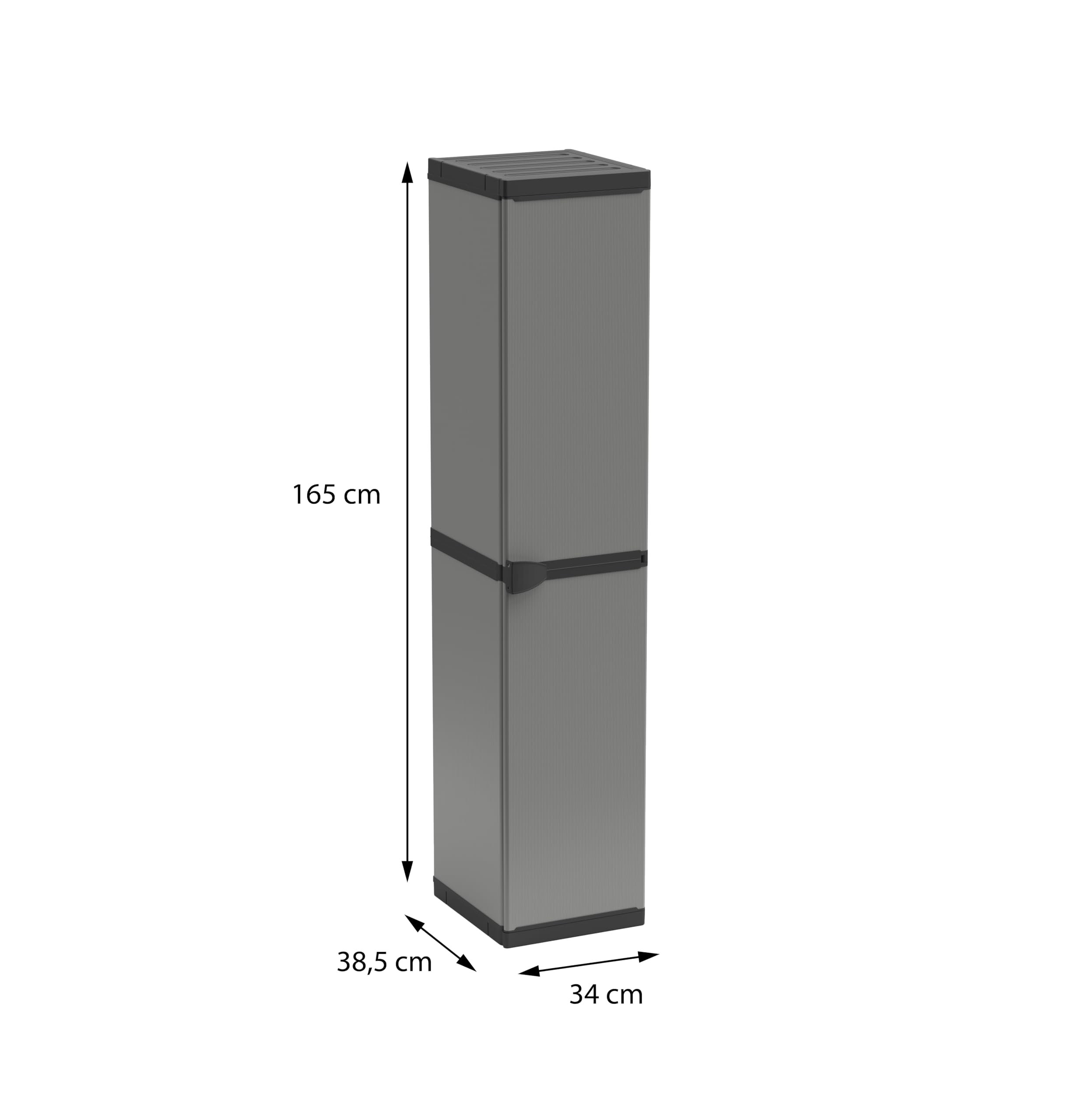 Adventa Armadio in Resina PVC e PP 1 Anta 3 Ripiani 34x38x165 cm Grigio Nero