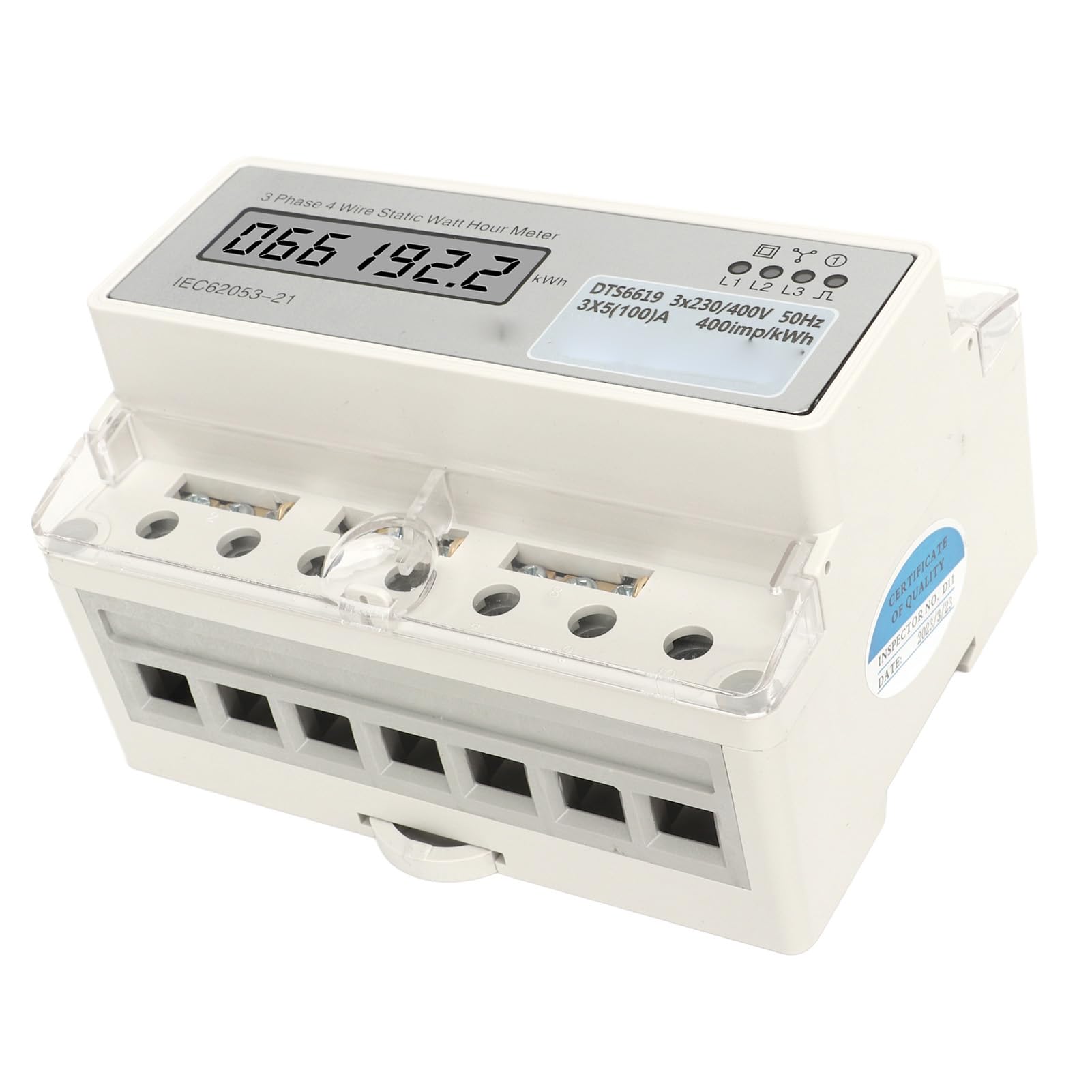 Contatore di energia elettrico trifase a 4 fili con binario di guida con display LCD, 7P AC230V 400V