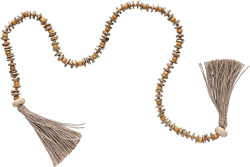 Miniatura 4 de Creative Co-Op Borlas de yute de madera, guirnalda de cuentas naturales