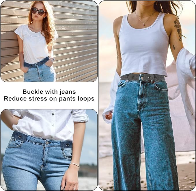 Image of Toxen Invisible Buckle-less Jeans Belt with Ring Adjustable Buckle Free Waist Belt Elastic Belt for Jeans Pants Skirts Women or Men