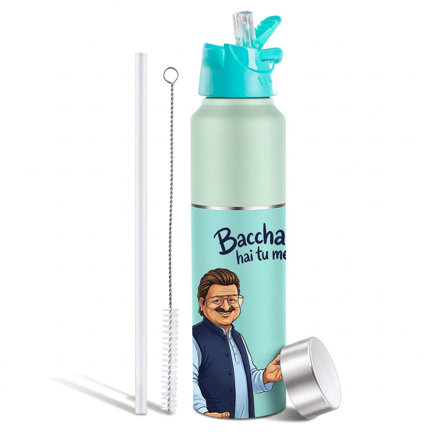 Perch Stainless Steel Sipper Water Bottle 1 LTR with Straw Cleaner | Single Wall Fridge Water Bottle| For Home, School, Office, Gym, Travel | Lightweight | BPA Free, Magic 1000ml (Cyan New Edition)