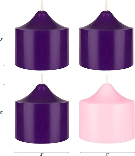 Miniatura 2 de Mega Candles Juego de 4 velas de Adviento de Navidad sin perfume, vertidas a mano de cera de alta calidad, velas de pilar redondas de 3 x 3