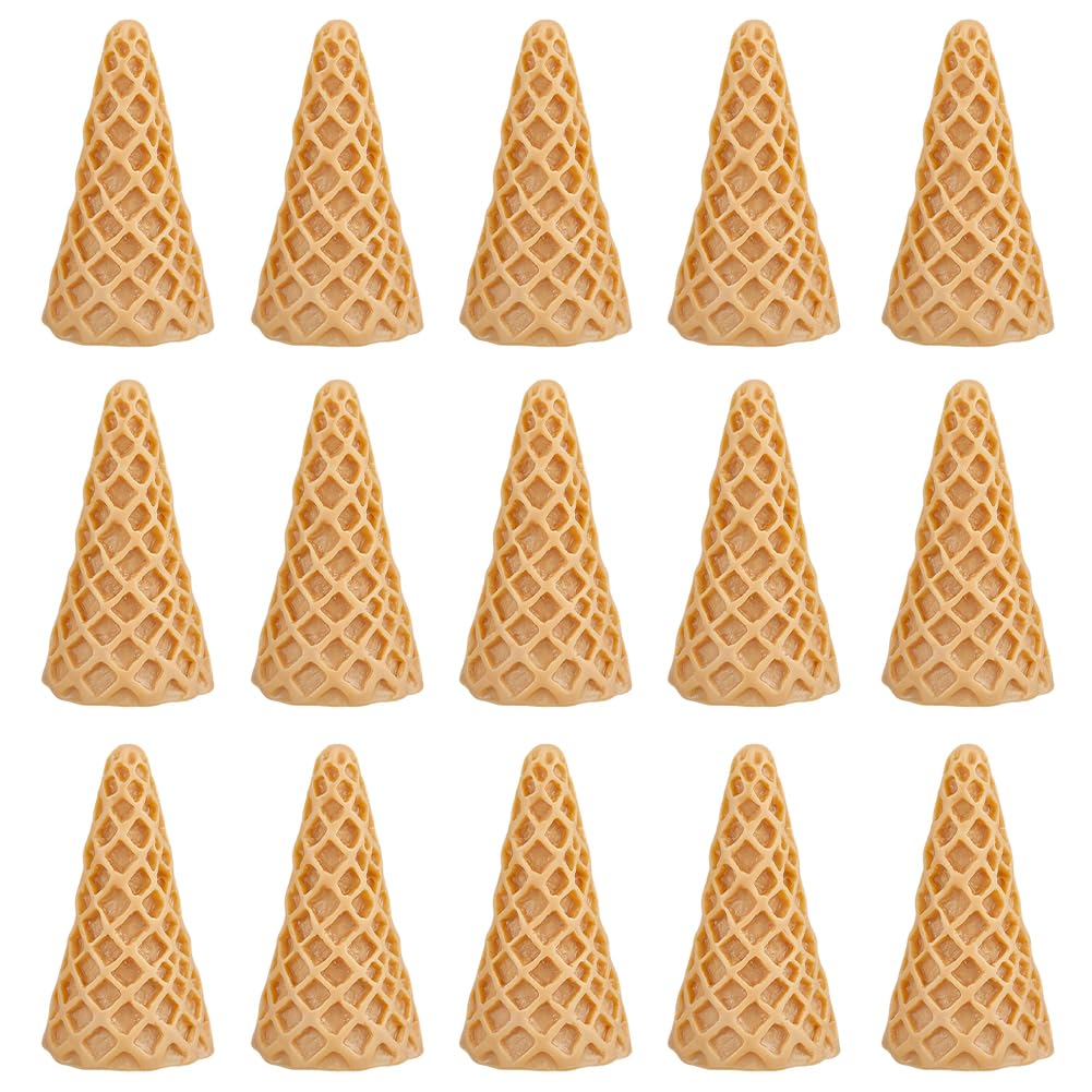 SUNNYCLUE 30Pcs Miniature Ice Cream Cone Mini Ice Cream Cone Decorations Waffle No Hole Charms Small Simulation Resin Candy Food Models Miniature for Crafts Hairpin Hair Ornaments Accessories Decor