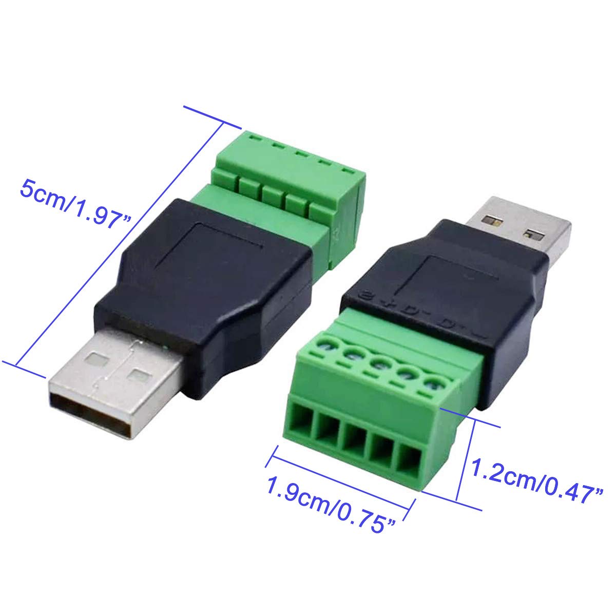 Greluma 2 Pezzi USB 2.0 A Connettore Morsetto a Vite con Un Cacciavite, USB 2.0 A Spina Maschio a 5 Pin Femmina Bullone Vite Scudo Terminale Spina Adattatore Connettore Convertitore 300V 8A