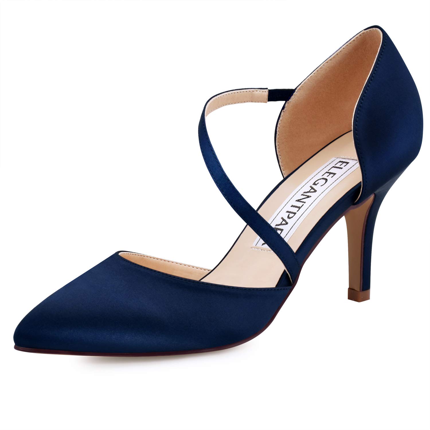 Elegantpark HC1711 Women Pointed Toe Stiletto High Heels Court Shoes Straps Wedding Prom Party Bridal Shoes