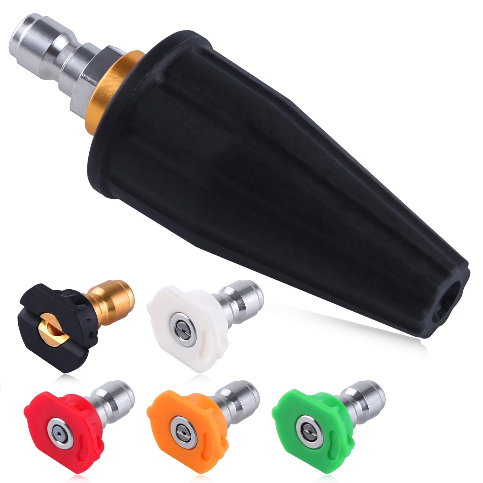 LEONTOOL Obrotowa obracana o 360° dysza turbo do myjki wysokociśnieniowej 3600 PSI z szybkim przyłączem 6,35 mm, wiele stopni 5 stopni (0,15, 25, 40, mydło) dysze do myjki wysokociśnieniowej do betonu