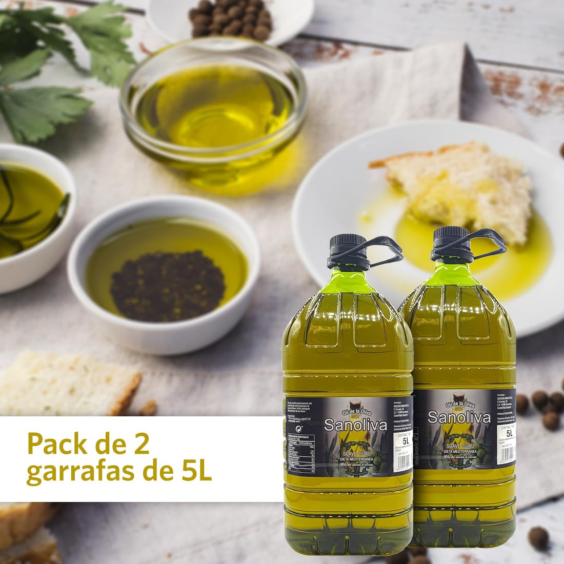 Aceite de Orujo - Aceite de Oliva Suave - SANOLIVA - 5 Litros - Origen ESPAÑA - Aceite de Oliva Sansa/Orujo - Pack 2 Garrafas x 5 litros