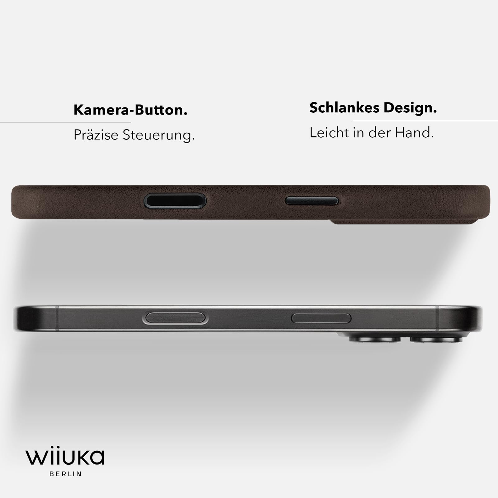 WIIUKA Funda para iPhone 17, piel de Alemania, funda de piel extrafina, funda premium para teléfono móvil, Case, Qi, skiin more, vintage marrón
