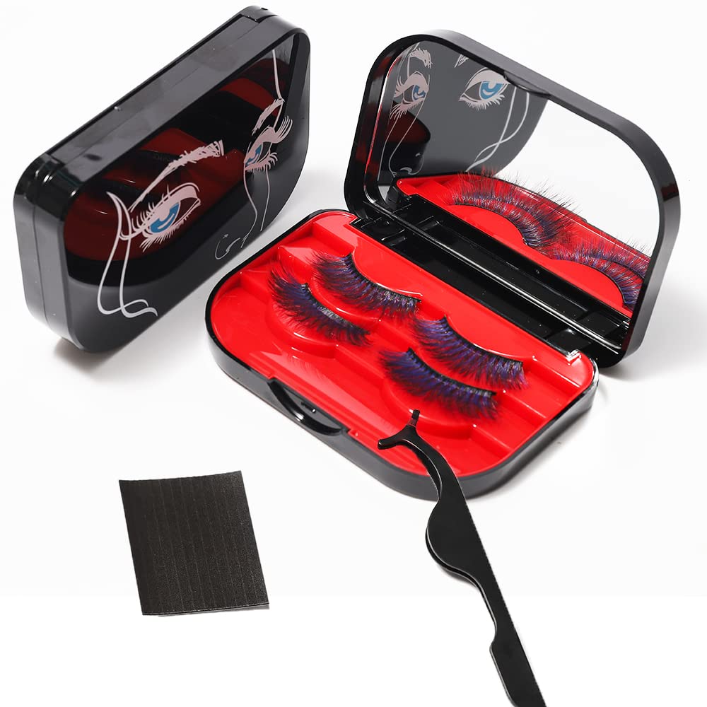 3 Tier Eyelash Storage Case Lash Dime Organizer Holder Box with Mirror Makeup Cosmetic Travel Case Empty and Eyelash Tweezer False Lash Container (Black Red))