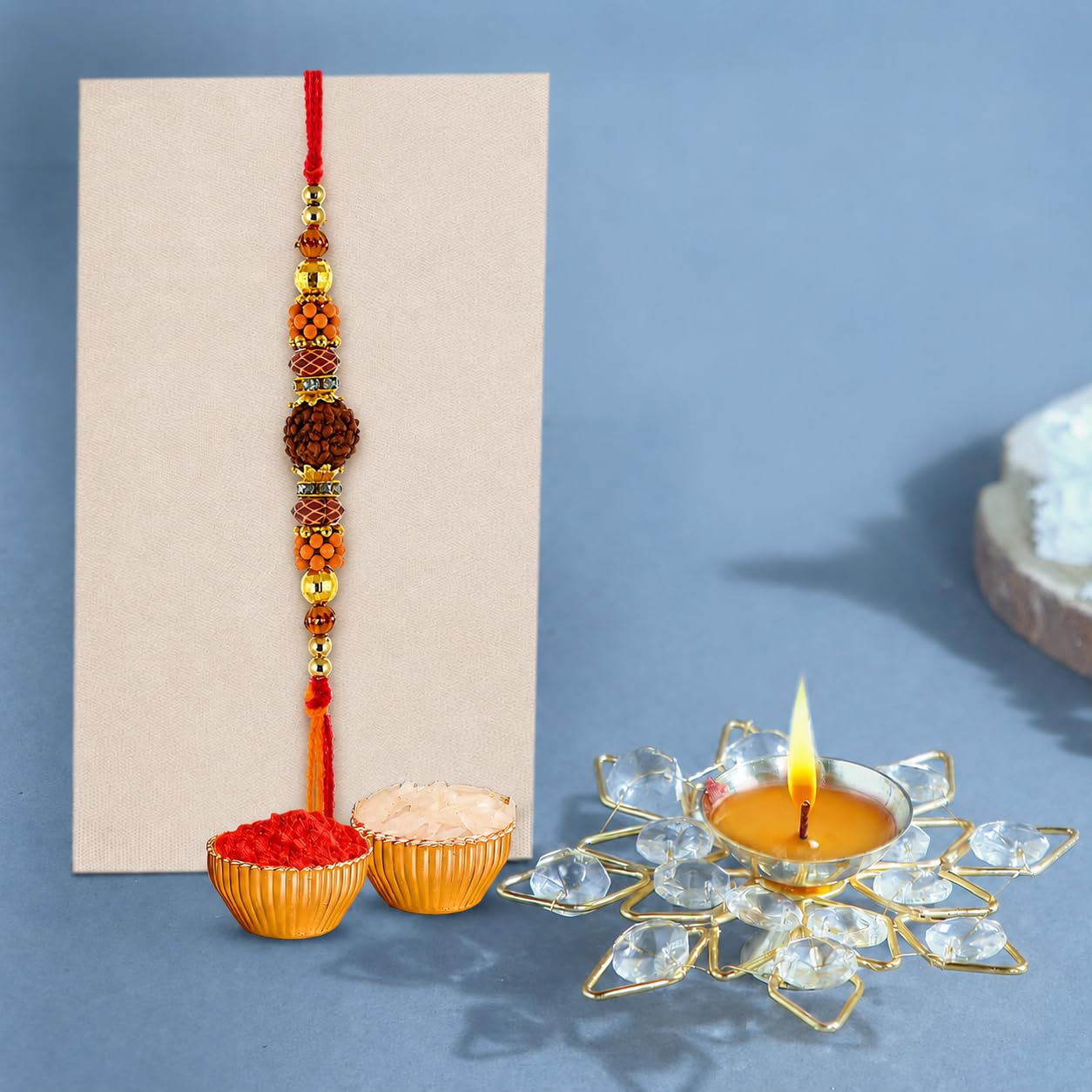 CraftVatika Rakhi for Brother Boy Men - Rakhi Gift Combo - Rakhi with Crystal Diya Gift Set - Rakhi Set of 1 for Bhaiya- Rakshabandhan Rakhi Gift-image-1